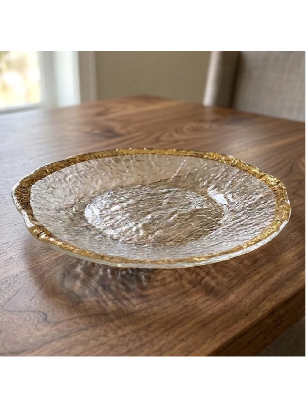 Vintage IVV Glacier Italy 10” Dinner Plate Textured Art Glass 10K Gold Trim MCM